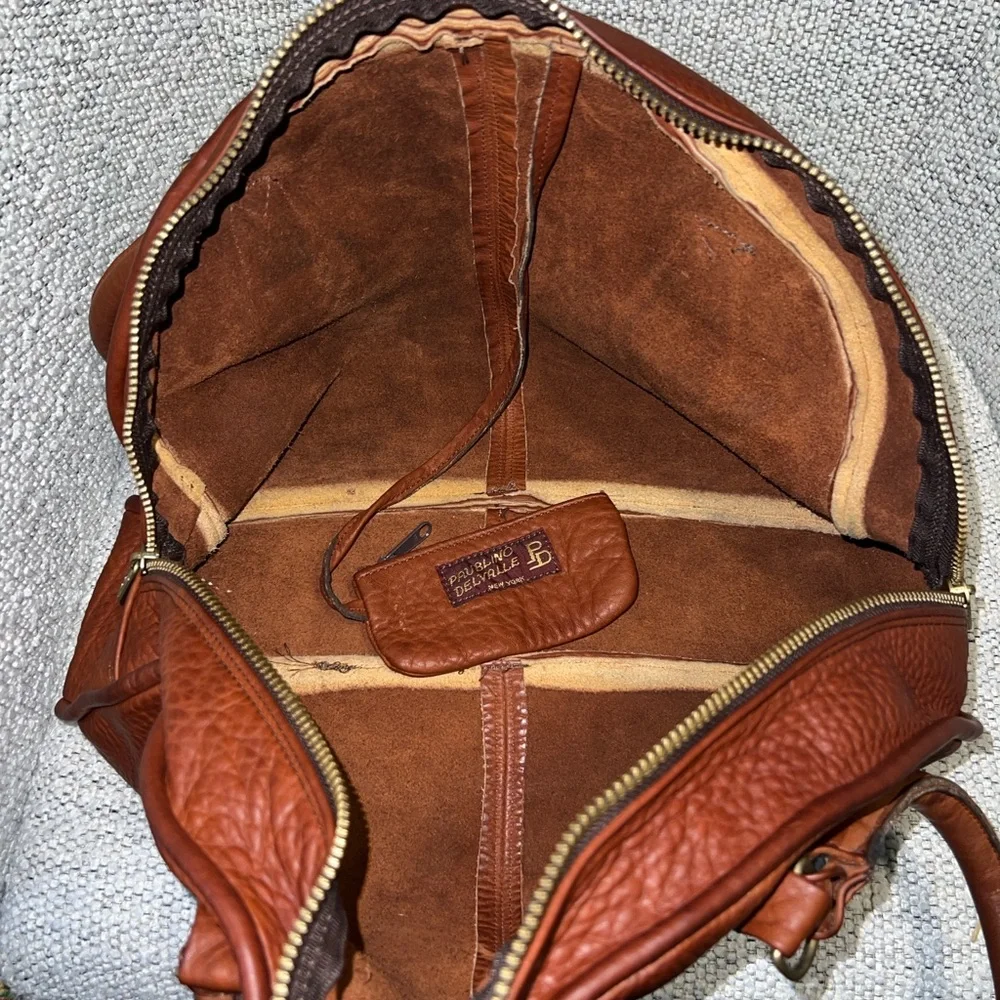 Paublino Delvalle Rich Tobacco Brown Pebbled-Leather Satchel